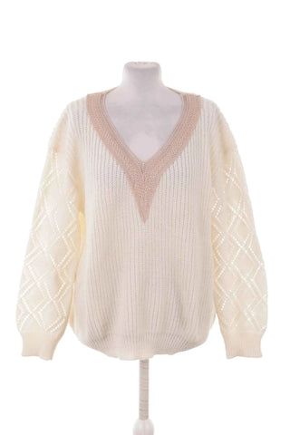 Sweter damski  V-neck - Kremowy
