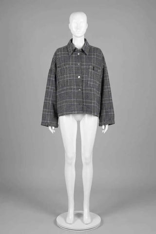 Kurtka koszulowa oversize w kratkę szara  50% wełna