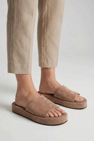 Klapki na platformie zamszowe H&M - Beżowy