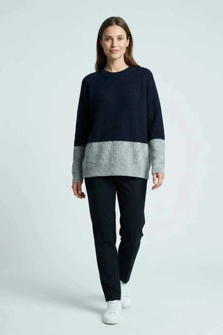 Sweter damski dzianinowy  - Granatowo-szary  25% wełna 5% moher