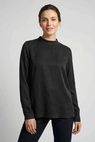 Longsleeve Damski Stójka Gładki - Czarny  93,5% jedwab