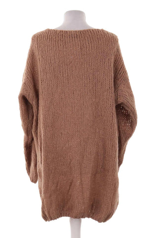 Sweter Oversize  Damski z Dekoltem U - Brązowy