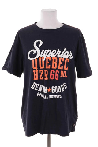 T-shirt męski bawełniany z nadrukiem Quebec - Granatowy