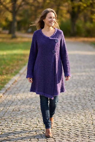 Kardigan bouclé oversize z futerkiem - Fioletowy
