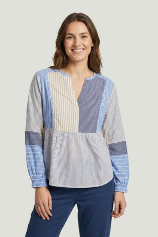 Bluzka damska w paski patchwork - Niebieska