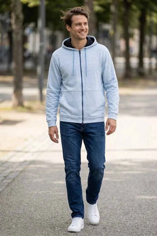 Bluza męska z kapturem zapinana melanżowa - Niebieska