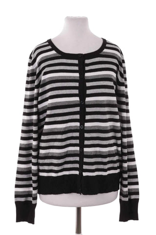 Sweter rozpinany w paski - Czarno-biało-szary