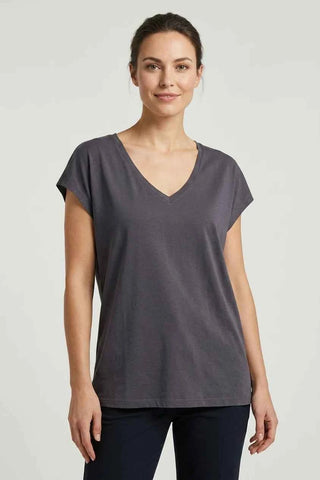 T-shirt damski dekolt V  - Szary  70% modal