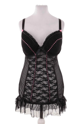 Koszulka nocna koronkowa babydoll - Czarna
