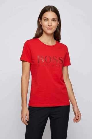 T-shirt bawełniany BOSS - Czerwony