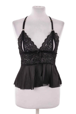 Koszulka nocna babydoll koronkowa - Czarna