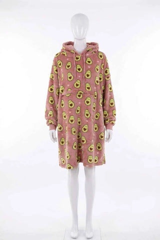 Bluza oversize pluszowa z kapturem awokado - Różowa
