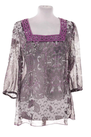 Bluzka we wzory paisley z haftem - fioletowa