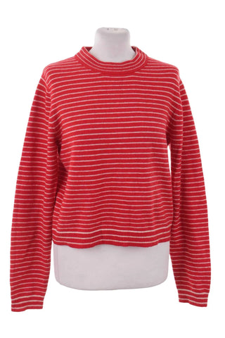 Sweter damski w paski - Czerwono-biały  15% wełna