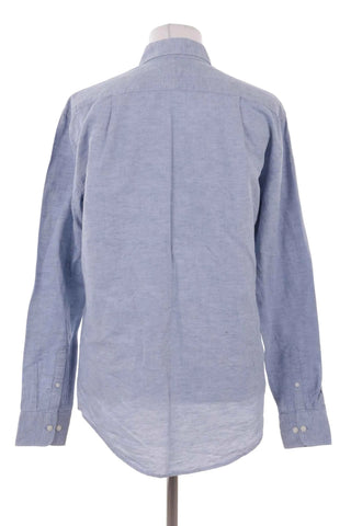 Koszula męska button-down z lnu - Niebieska  45% len