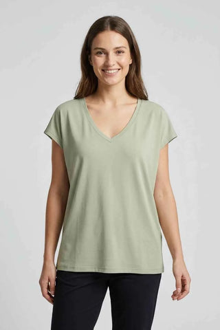T-shirt damski z dekoltem V luźny - Zielony  70% modal