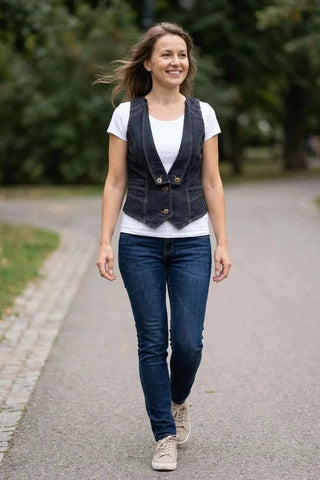 Kamizelka jeansowa damska - Ciemny jeans