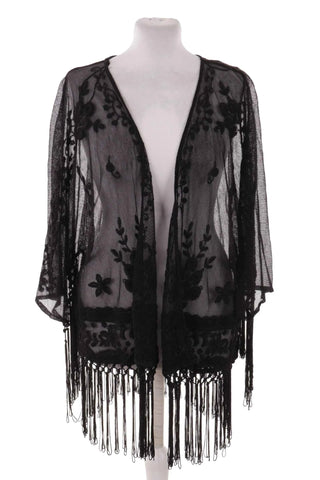 Kimono damskie koronkowe z frędzlami - Czarny