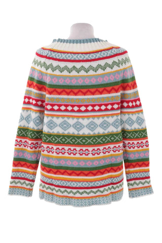 Sweter damski we wzory geometryczne - Biały