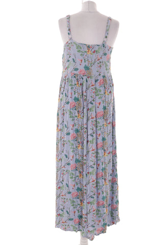 Niebieska Letnia Sukienka Maxi w Kwiaty
