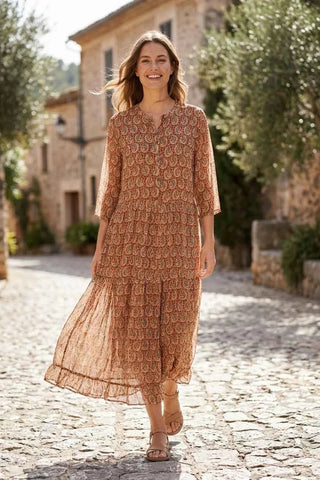 Sukienka Maxi Paisley - Pomarańczowo-brązowa