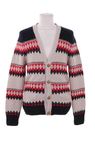 Sweter rozpinany wzorzysty - Granatowo-beżowy  100% wełna