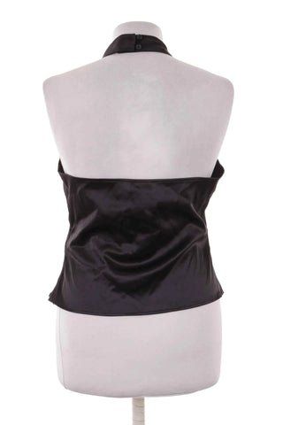 Halter Top Damski Satynowy Gładki - Czarny