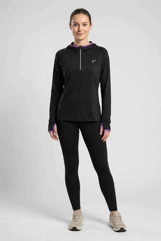 Bluza sportowa z kapturem i zamkiem 1/4 - Czarna
