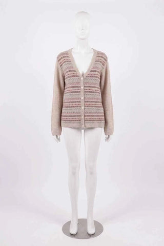 Sweter  w geometryczne wzory - beżowy  40% wełna 10% moher