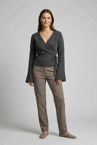 Sweter kopertowy wiązany moherowy - Szary   35% angora 8% wełna