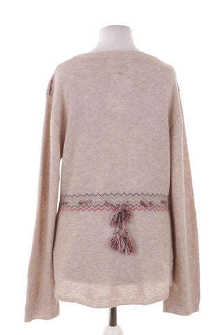 Sweter  w geometryczne wzory - beżowy  40% wełna 10% moher
