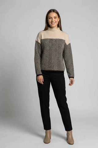 Sweter golf wzór w jodełkę - Beżowo-Czarny
