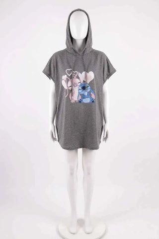 Bluza Damska Krótki Rękaw Nadruk Stitch & Angel - Szara