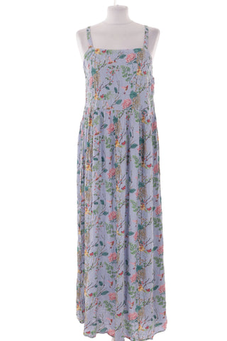Niebieska Letnia Sukienka Maxi w Kwiaty