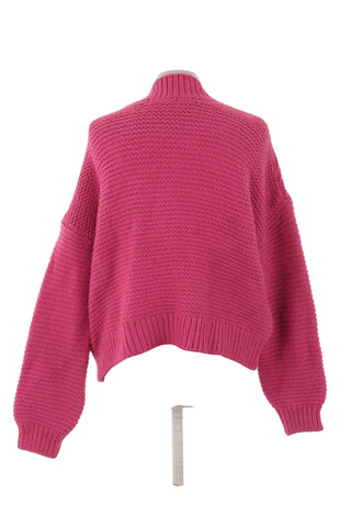 Dzianinowy sweter oversize z dekoltem V - Różowy