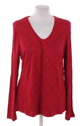 Bluzka damska V-neck z dżetami - Czerwona
