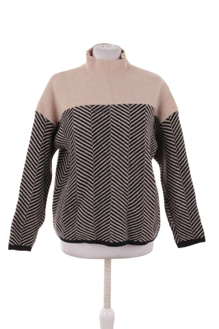 Sweter golf wzór w jodełkę - Beżowo-Czarny