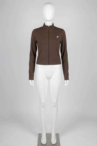 Bluza sportowa damska rozpinana z logo - Brązowa