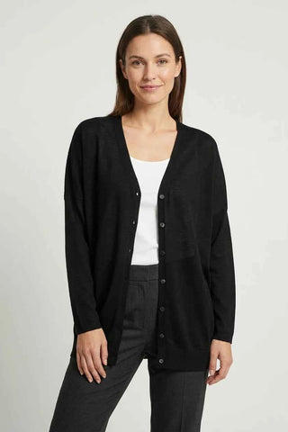Sweter cienki dzianinowy V-neck - Czarny   50% wełna