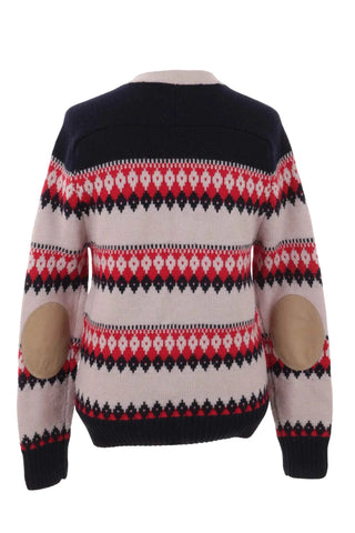 Sweter rozpinany wzorzysty - Granatowo-beżowy  100% wełna