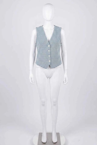 Kamizelka damska w paski bawełniana - Niebieska