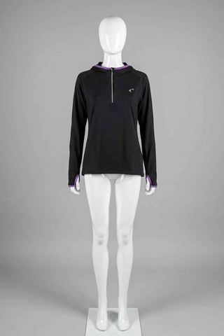 Bluza sportowa z kapturem i zamkiem 1/4 - Czarna