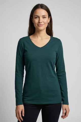 Bluzka damska long sleeve dekolt V - Butelkowa zieleń