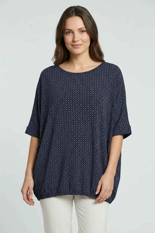 Bluzka damska oversize we wzory - Granatowa