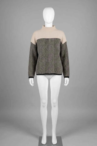 Sweter golf wzór w jodełkę - Beżowo-Czarny