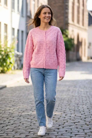 Sweter Damski Warkoczowy - Różowy