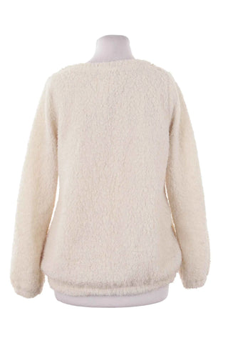 Sweter Boucle z perłami i cekinami - Kremowy