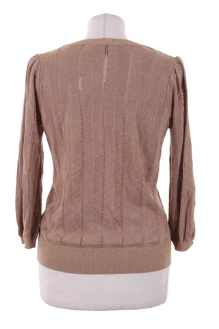 Sweter damski w prążki z połyskiem - Beżowy