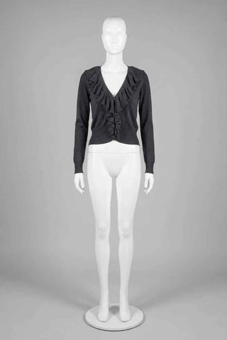Sweter krótki z falbanką - Granatowy