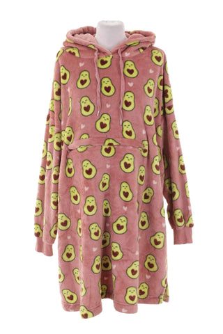 Bluza oversize pluszowa z kapturem awokado - Różowa